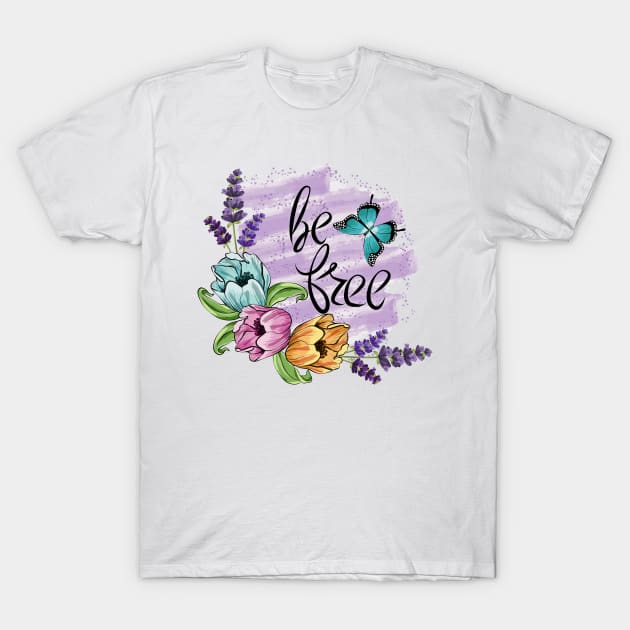 Be Free - Floral Art T-Shirt by Designoholic